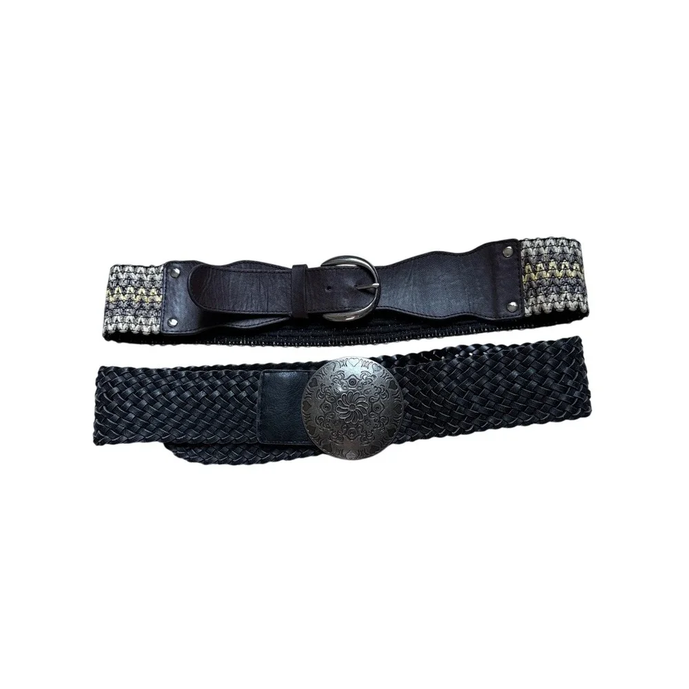 Authentic Y2K New York & Co/Unbranded Black Faux Leather Belt Duo L/XL Boho Chic